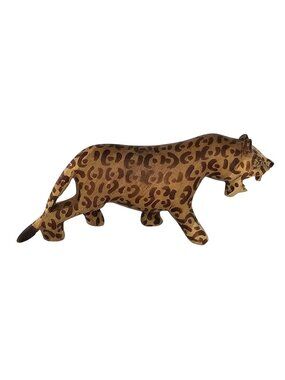 Hand Carved Wooden Leopard Jaguar Figurine Realistic Spots Animal Sculpture
